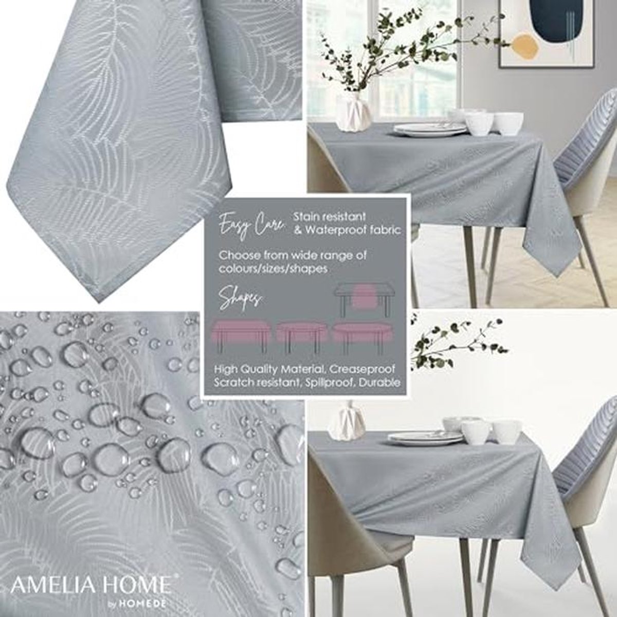 Waterafstotend tafelkleed met lotuseffect grijs 110x180 cm voor elke gelegenheid