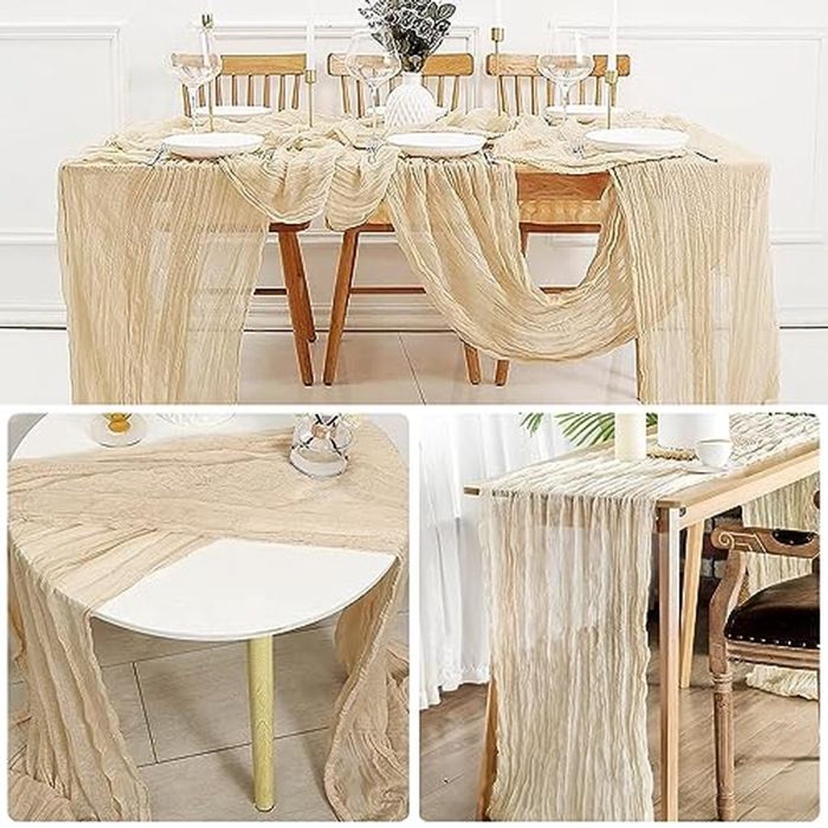 Rustieke Beige Tafelloper 90 x 300 cm - Set van 4 Stuks voor Bruiloften en Decoraties