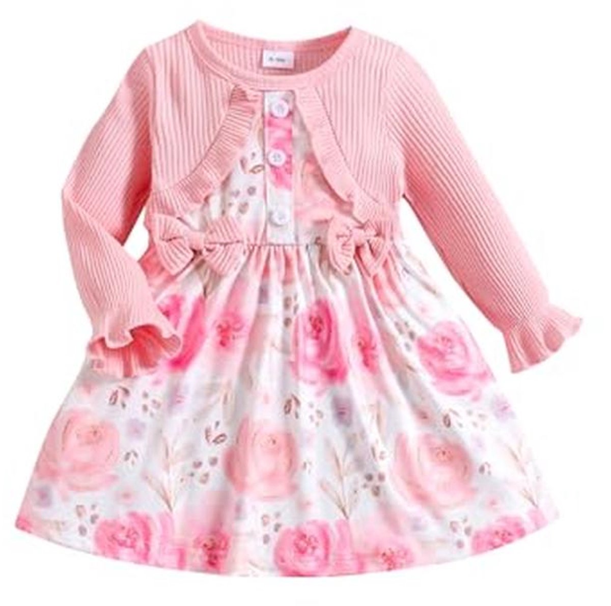 Jurk voor babymeisjes 2 stuks - Bloemenprint met lange mouwen - Prinsessenjurk voor feesten