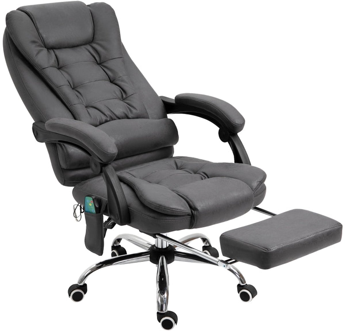Merax Massage Bureaustoel Met Warmtefunctie - Ergonomische Directiestoel Met 6 Massagepunten - Verstelbare Rugleuning Tot 135° - Bureaustoel Met Voetsteun En Afstandsbediening - Donkergrijs - 65 x 70 x 111-119 cm