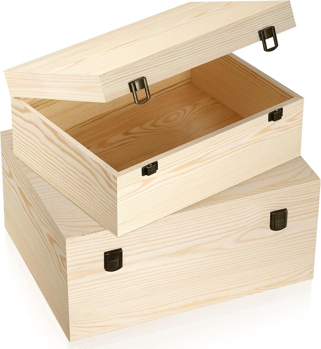 Set van 2 Houten Kisten met Deksel voor Knutselen en Opslag