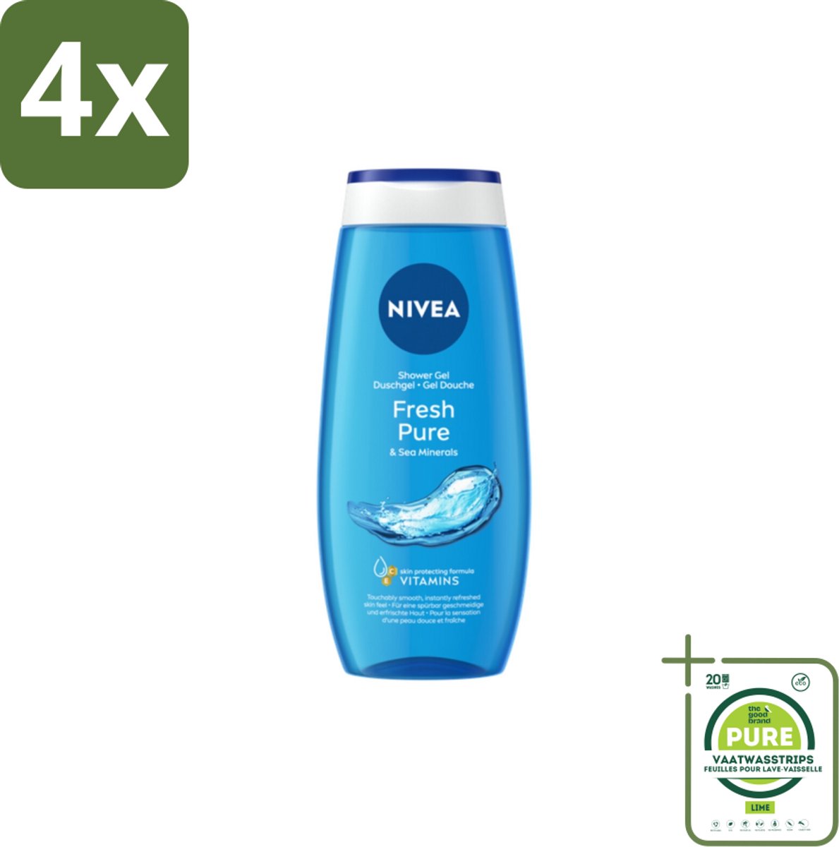 NIVEA Douchegel Fresh Pure 250 ml - Voordeelverpakking - 4 stuks - Douchegel - Huidverzorging