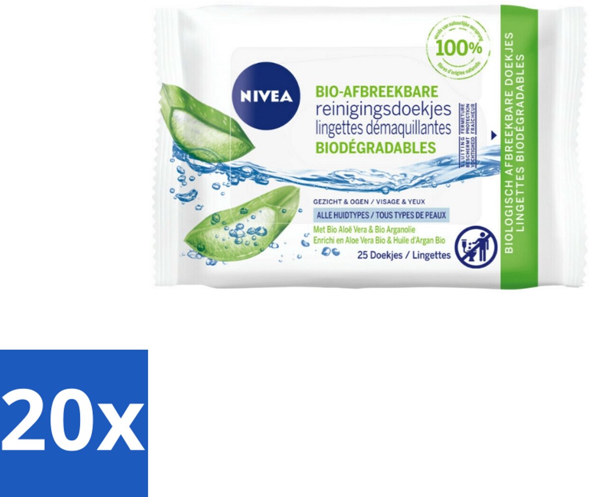 Nivea – Reinigingsdoekjes – Bio Aloe Vera – 25 Doekjes - Bulkverpakking - 20 stuks