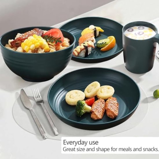 32-Delig Plastic Servies Set - Onbreekbaar Borden, Kommen en Mokken - Magnetron Veilig, Vaatwasmachinebestendig - BPA Vrij - Lichtgewicht Camping en Picknick Servies van Merkloos — afbeelding 3