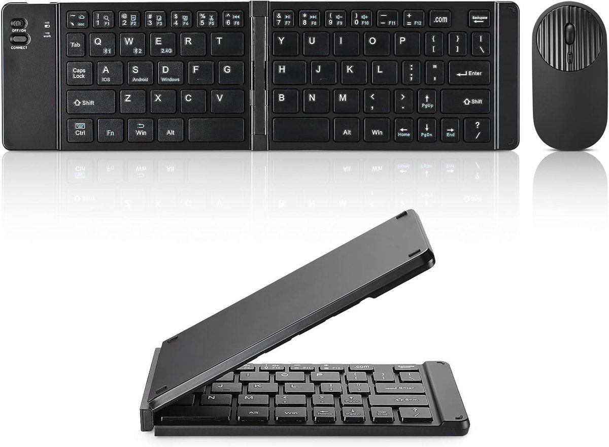 Toetsenbord en Muis - Oplaadbaar - Slank Opvouwbaar Drievoudig Modus - Mini Stille Toetsenbord en Muis Set - Ontworpen voor tablets mobiele telefoons laptops.