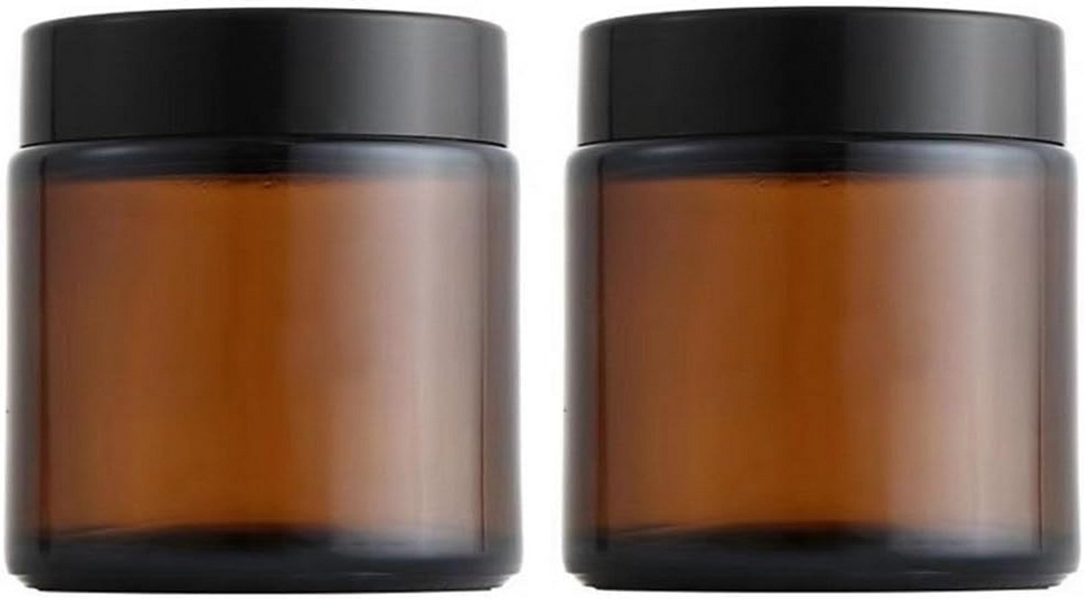 Set van 2 Amberkleurige Glazen Potten 100ml met Deksel voor Cosmetica en Opslag