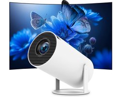 Draagbare miniprojector, 4K 1080p Full HD, compatibel met Android 11 en Netflix, WiFi 6, Bluetooth 5.0, 180 graden draaibaar, kleine thuisbioscoopprojector met automatische keystone-correctie.