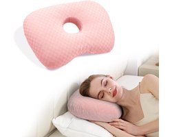 Oorkussen met gaatjes - Met openingen voor de oren - Geschikt voor oorpijn, oorontsteking en zijslapers - Wasbaar - Verstelbaar - Gemaakt van polyester-katoen - Oorkussen voor zijslapers - Roze