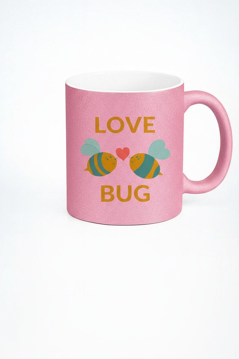 Love Bug Glitter Mok Roze met Schattige Bijen en Hart - Liefdes Cadeau