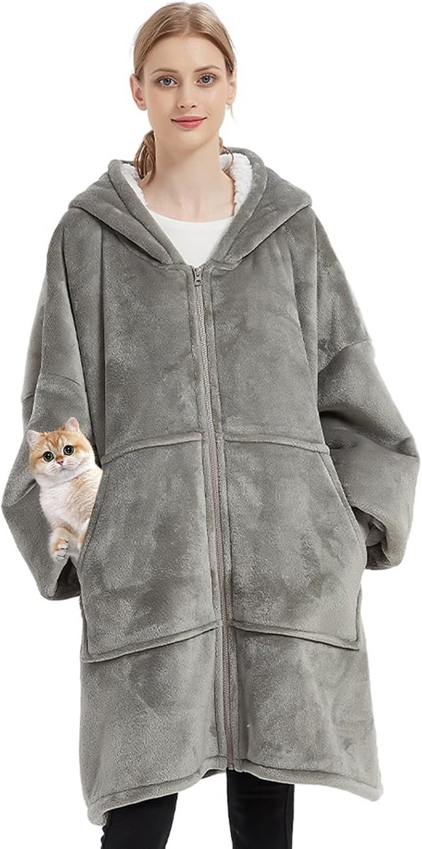 Oversized Draagbare Deken Hoodie met Capuchon en Ritssluiting