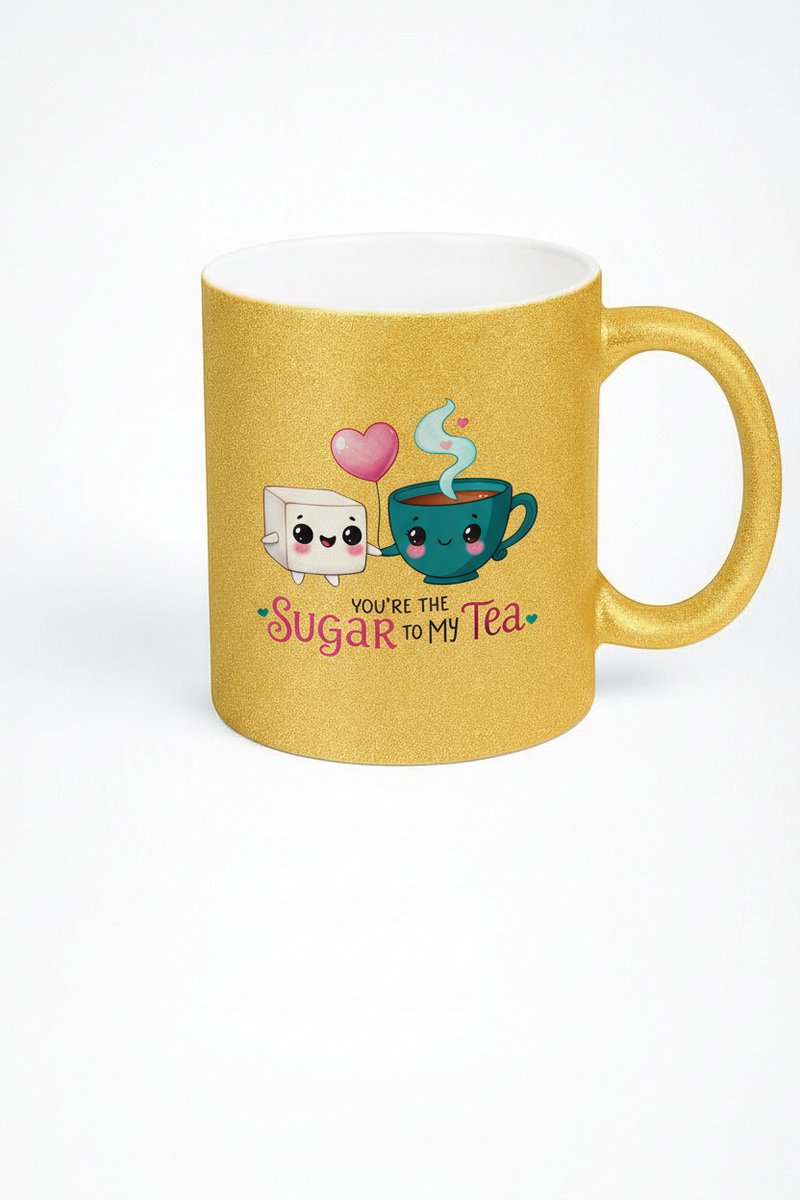 Gouden Glitter Mok 'You're The Sugar To My Tea' - Liefdevolle Thee Cadeau Mok