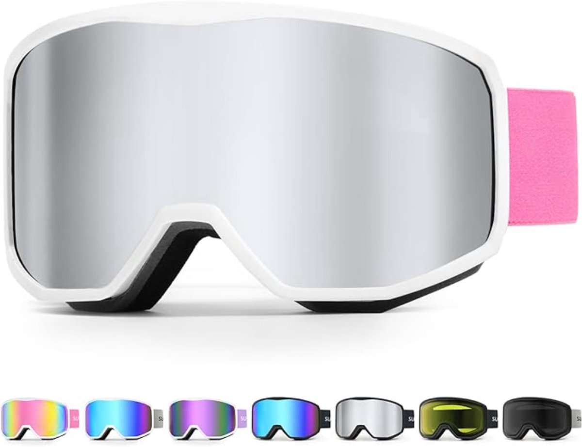 Goodivery ® Skibril voor dames en heren anti-condens cilindrisch model UV400-bescherming geschikt voor helmen voor volwassenen en tieners om te skiën/schaatsen. 8×9 cm
