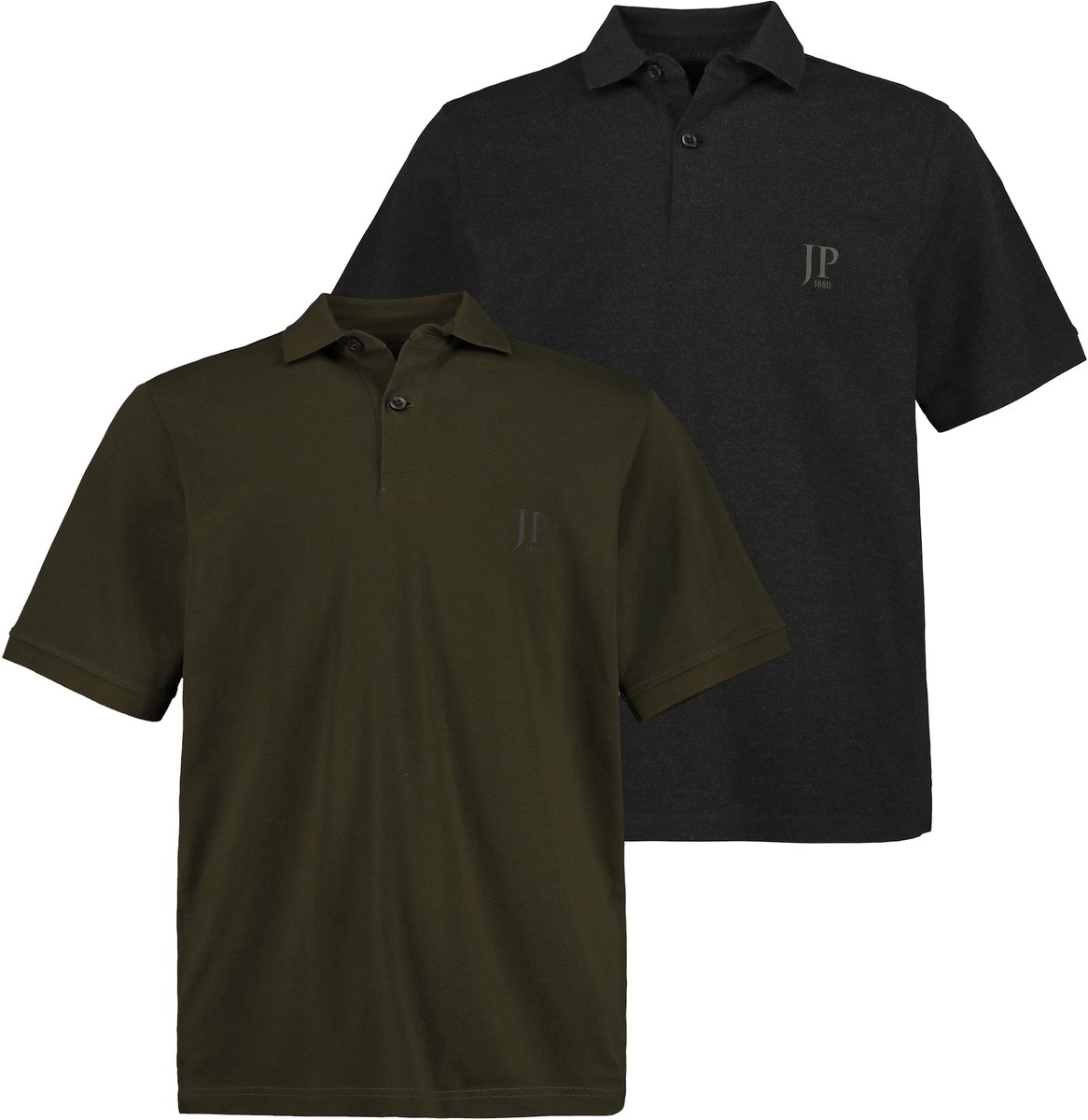 JP 1880 - Heren - Poloshirts basic set van 2 piqué gekamd katoen - Donkerkaki - Maat XL