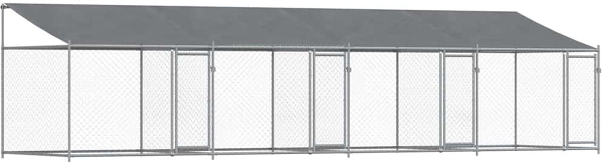 Bol.com vidaXL - Hondenhok - met - dak - en - deuren - 8x2x2 - m - gegalvaniseerd - staal - grijs aanbieding
