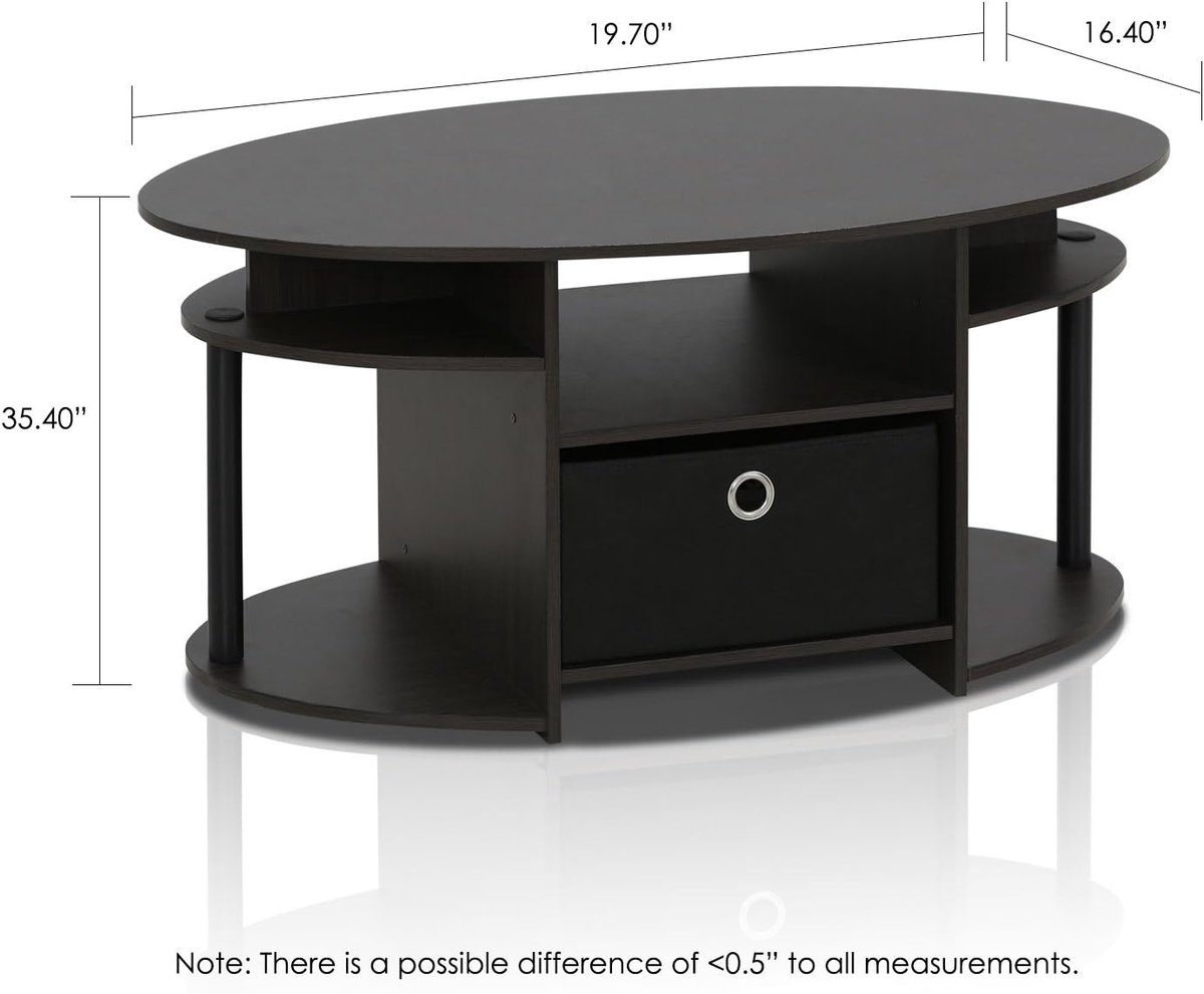 Salontafel Ovaal 90x50x42 cm – Moderne Koffietafel met Opbergrek & Sleufdesign, Compact & Stijlvol – Walnoot/Zwart – Pauwhome