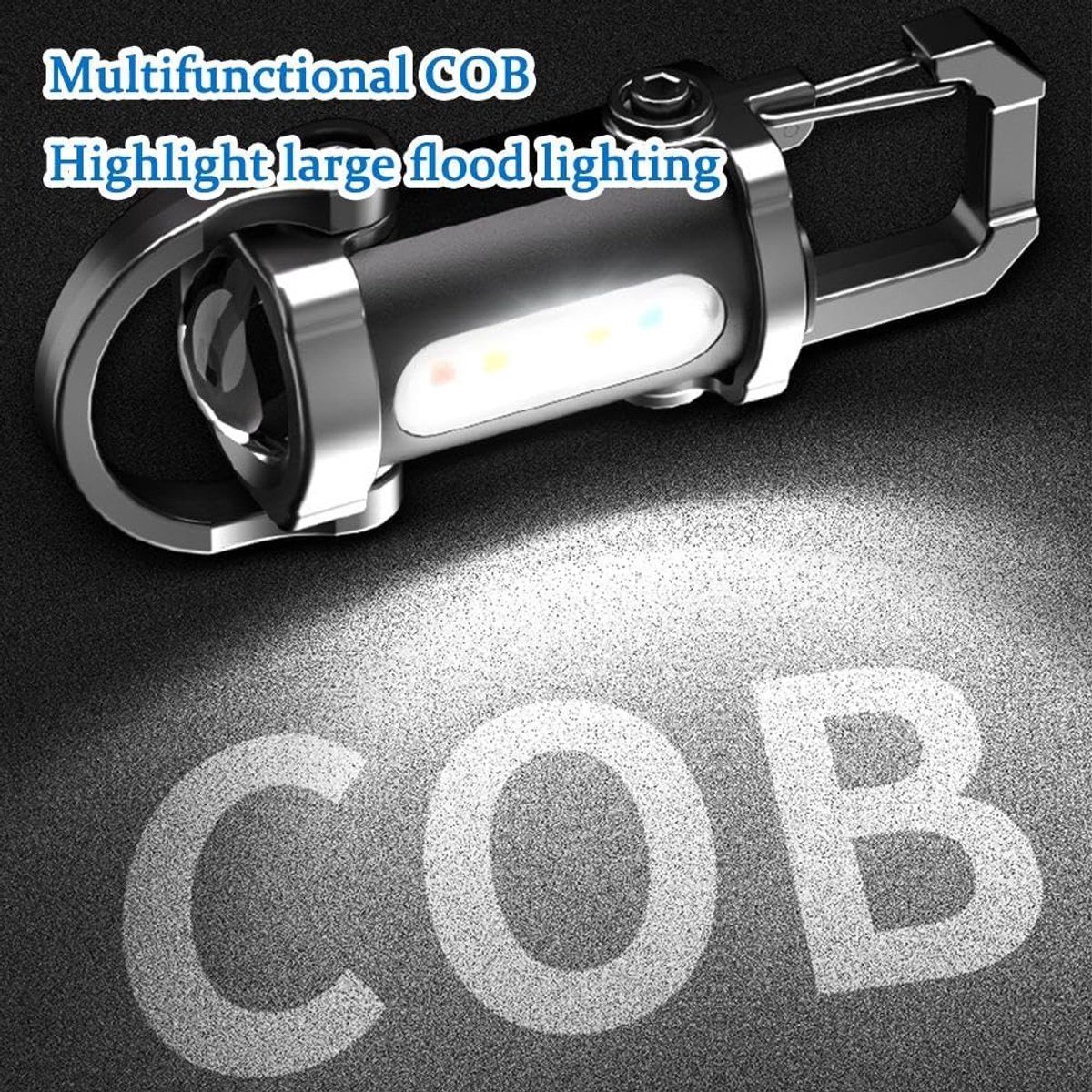 Mini Sleutelhanger Zaklamp Oplaadbaar (600mAh) - 7 Lichtstanden (Rood/Blauw) - Voor Kamperen, Hondenuitlaat, Auto & Noodgeval - EDC Werklamp - USB-C - Waterdicht — cadeau in Sport & Outdoor - foto 6