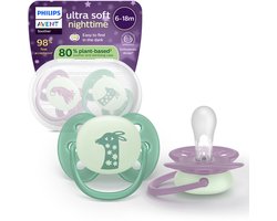 Philips Avent Ultra Soft Nighttime - 6 tot 18 maanden - Glow-in-the-dark fopspeen - SCF094/04 - 4 stuks