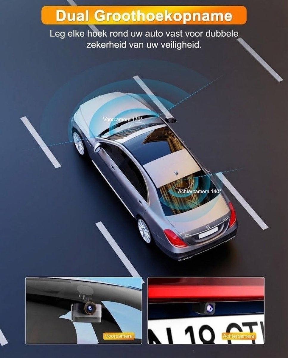SNJY® Dashcam voor Auto - Auto Camera - Dashcam Voor en Achter Draadloos - 4 K - 64 GB - Zwart – foto 7