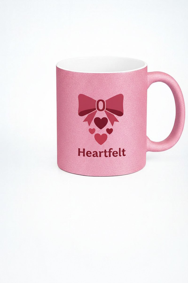 Roze Glitter Mok 'Heartfelt' met Strik en Hartjes - Romantisch Cadeau