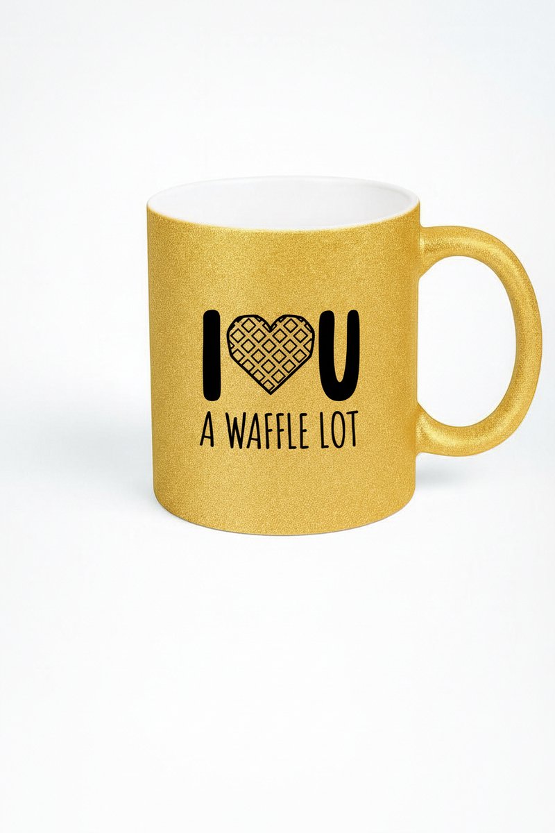 Gouden Glitter Mok 'I U A WAFFLE LOT' - Grappige Wafel Hart Liefdes Mok - Cadeau Idee