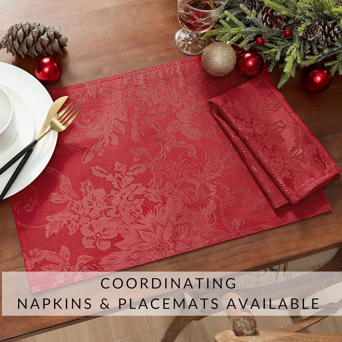 Jacquard Tafelkleed Kerst met Poinsettia Patroon - Water- en Vlekbestendig