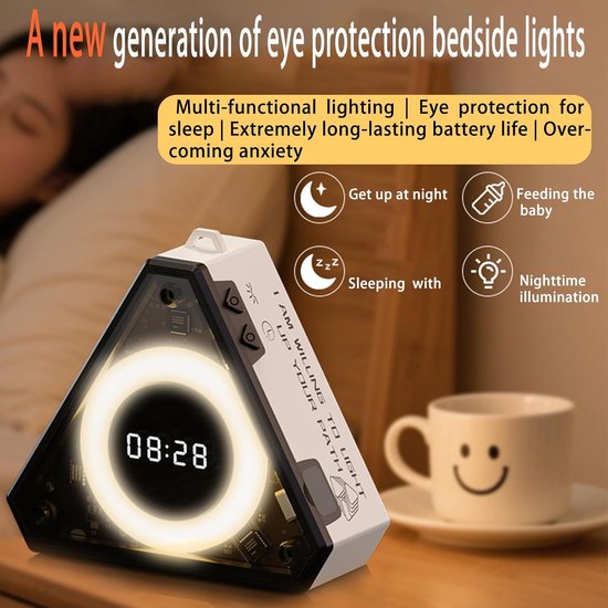 Nachtlamp - Nachtlampje - Oplaadbare USB Nachtlamp - LED Leeslamp voor Bureau - 3 Standen - Draagbare Slaapkamerlamp voor Babykamer en Studiekamer - Wit met klok, maar zonder magneet van Merkloos — afbeelding 5