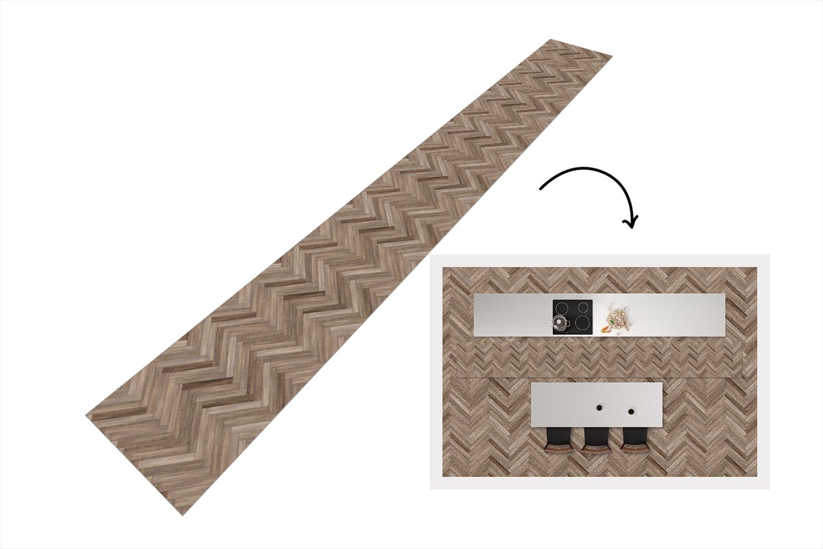 Keukenloper 480x60 cm - Keukenmat vinyl Patronen - Hout - Bruin - Keukenmatten loper - Keuken vloerkleed tapijt