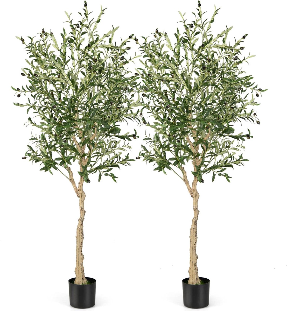 KOMFOTTEU Set van 2 kunstolijfboom, 182 cm kunstplanten in pot met bladeren en olijven, kunstboom voor binnen en buiten