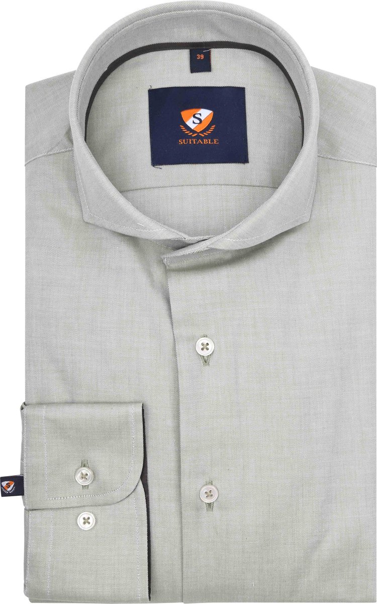 Suitable Overhemd Twill Lichtgroen - Maat 40 - Heren - Overhemden Formeel