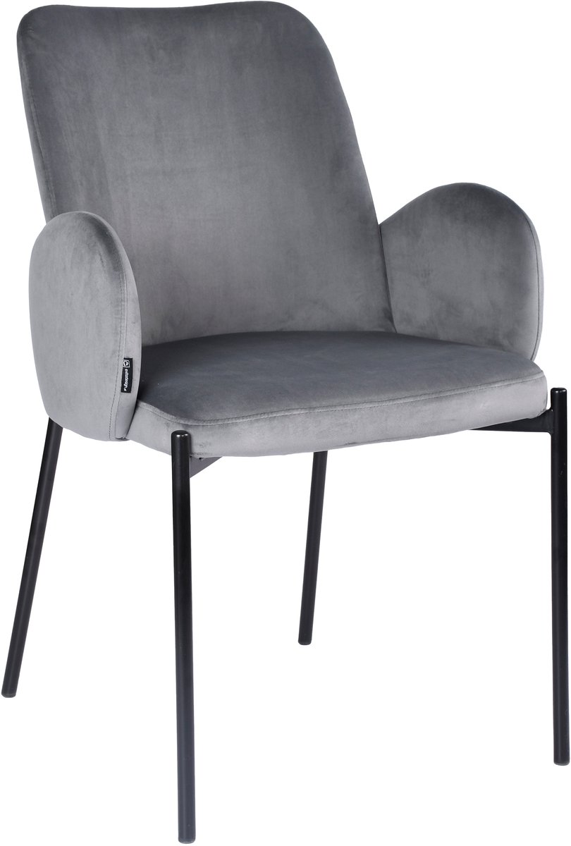 ExitoDesign GUSTO - Gestoffeerde Eetkamerstoel - Velvet - Grijs - Met Armleuningen Grijs;Zwart