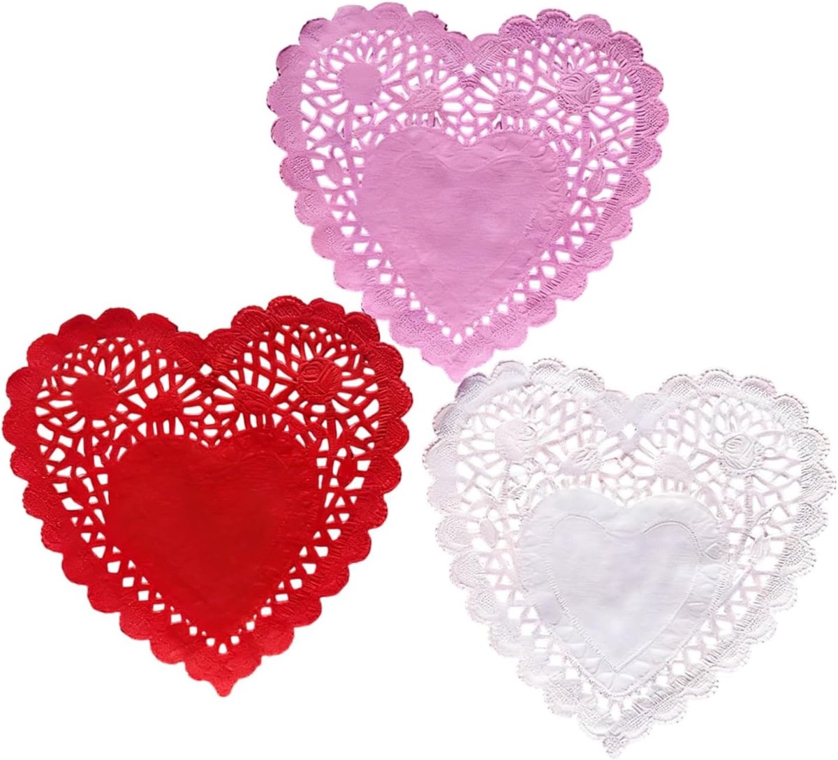Kanten Kleedjes - Papieren Placemats - Diner Decoratie - Hartvormig Design - 15 cm - Rood