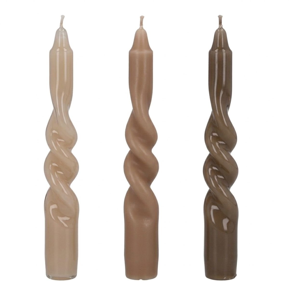 Arti Casa twisted dinerkaars beige - set van 3 gedraaide kaarsen - glanzende afwerking - lange brandduur - 26 cm hoog - sfeervolle tafeldecoratie - ongeparfumeerd