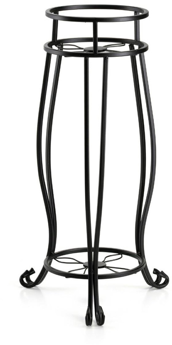 HowHomely - Kwietnik Stojący - Dubbele Bloemenstandaard - Metalen Constructie - Zwart