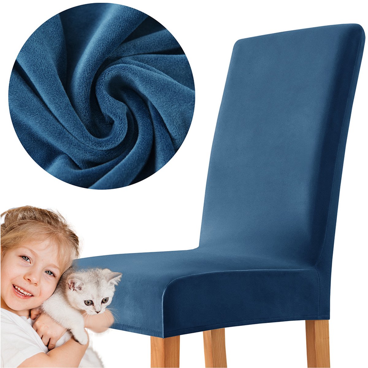 Meble odNowa Velvet Plus - Stoelbekleding - Donkerblauw - Elastisch - Velours