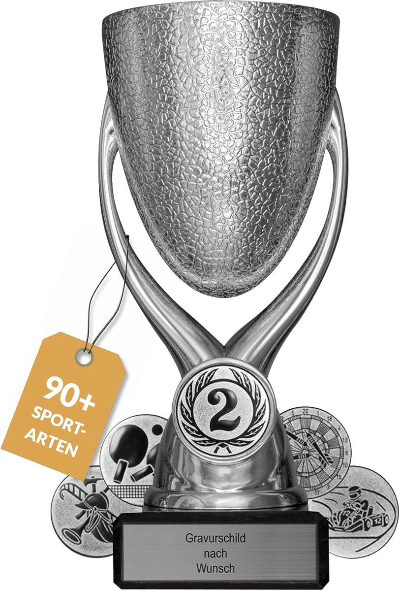 Gepersonaliseerde Beker - Sport Trofee - Wedstrijd Prijs - Keuze uit 90+ emblemen - 15 cm hoog - Zilver