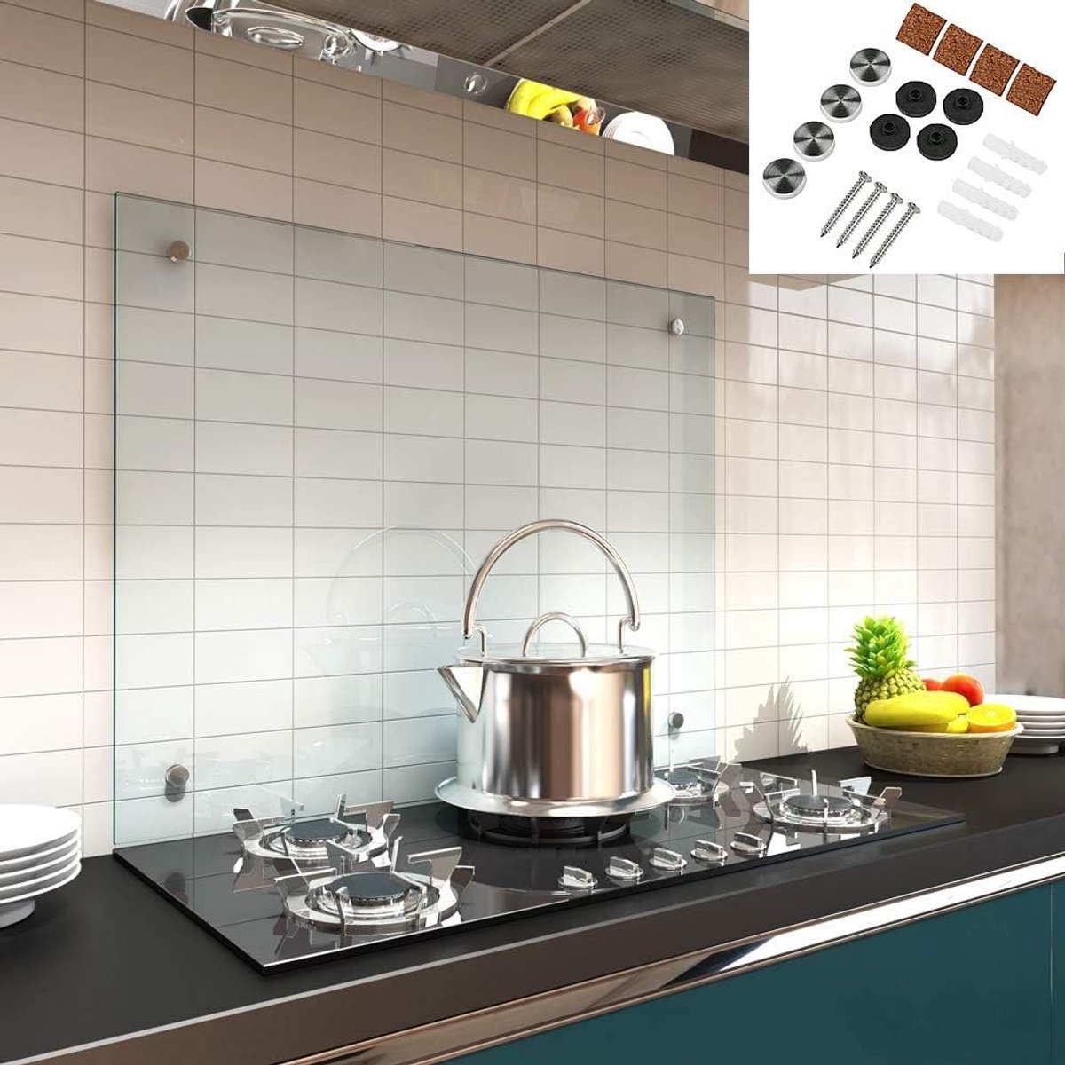 Keukenachterwand Glas Spatbescherming Tegels Bescherming Koken Veiligheidsglas Krasbestendig 90x55cm 6mm Dik Transparant
