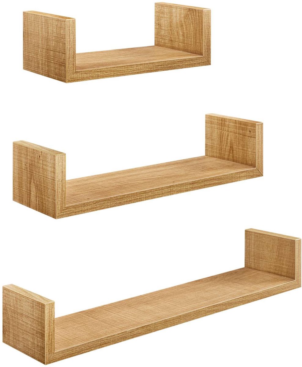 BEGRYF Set van 3 Wandplanken - Honingkleur - U-vorm - 30/45/60x15x10 cm - Decoratief en Praktisch - Natuurlijk Design