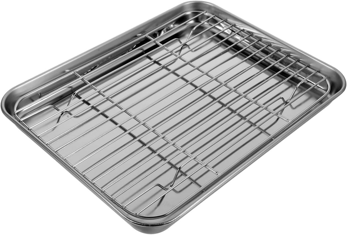 Bakplaat Set Ovenplaat Rooster Dagelijks Gebruik Keuken Uitneembaar Rek 26x20x2.5 cm Zilver