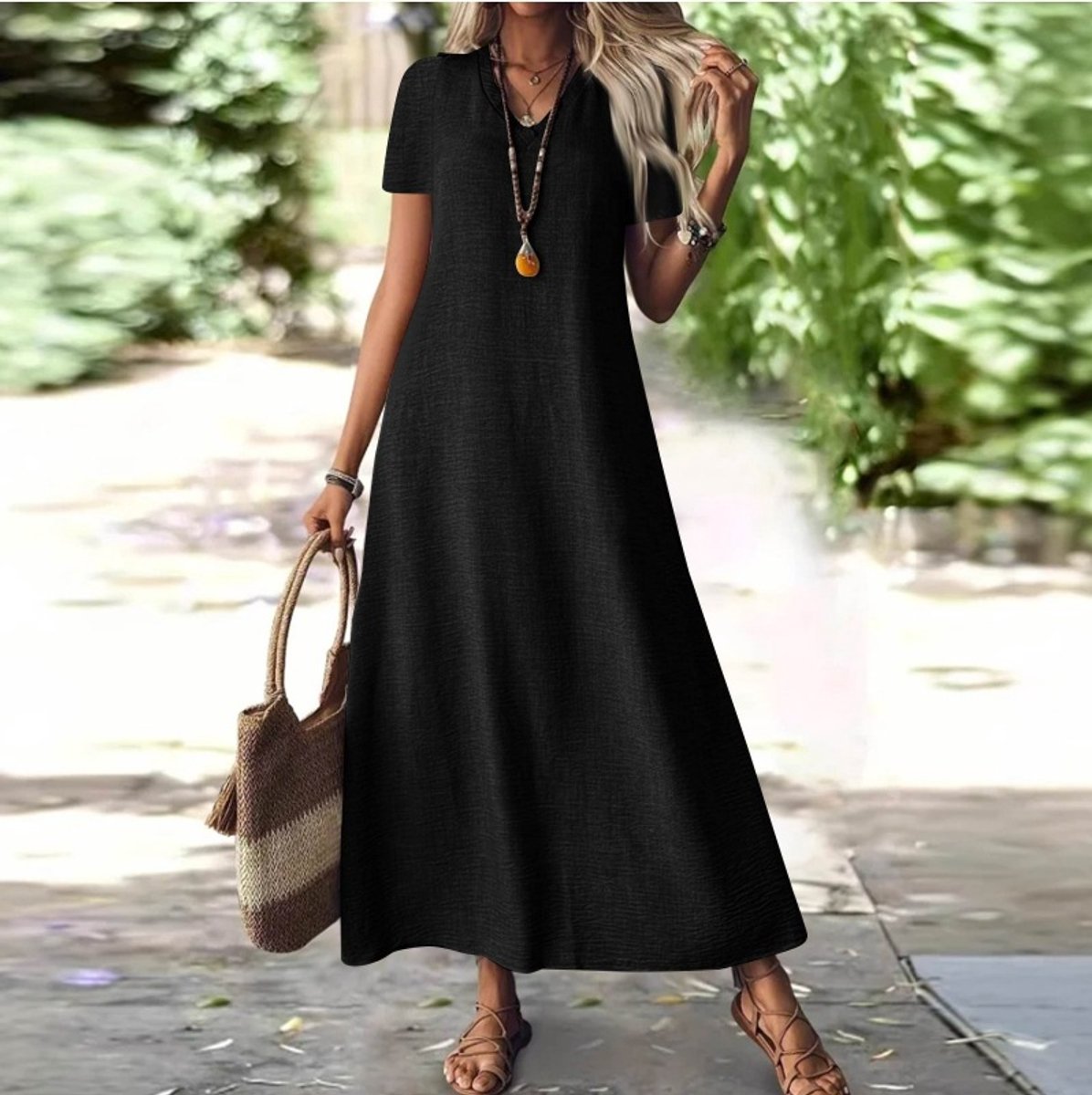 SUNMOOL Maxi dress - Dames Dress - V hals - Zwart - Maat:S