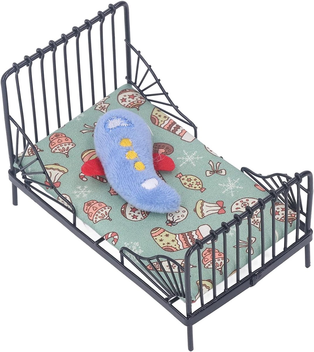 Miniatuur Bed - Poppenhuis Meubel - Poppenhuis Decoratie - Europees Design - 1:12 Schaal - Zwart