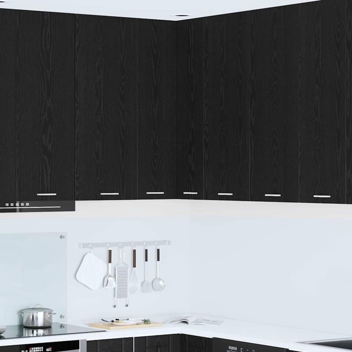 Hangkast met deur - Keukenwandkast badkamerkast - Keuken opbergen - Duurzaam houtmateriaal - 57x57x100 cm - Zwart eiken wit