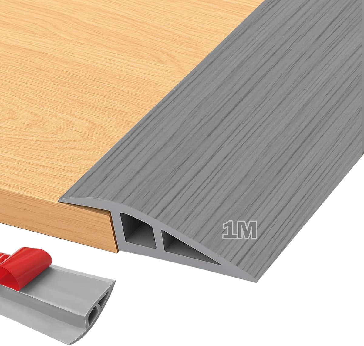 PVC Overgangsprofiel - Deurdrempellijst Vloer - Vloeren Egaliseren - Zelfklevend Hoogtecompensatie - 1 Meter 7cm - Grijze Houtnerf