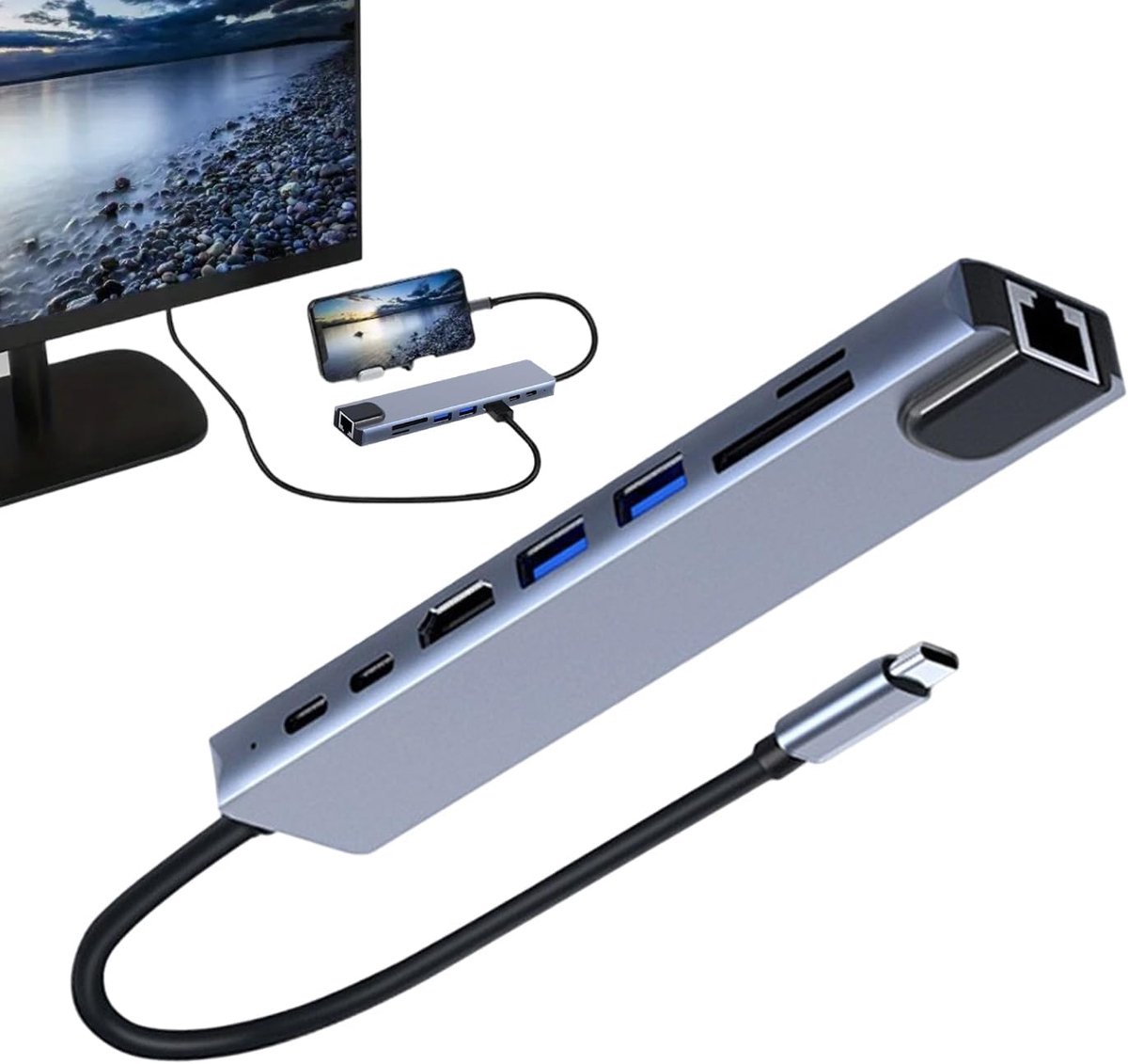 USB C Hub - Multipoort Adapter - Laptop Uitbreiding - 8-in-1 Connectiviteit - 100M 4K USB3