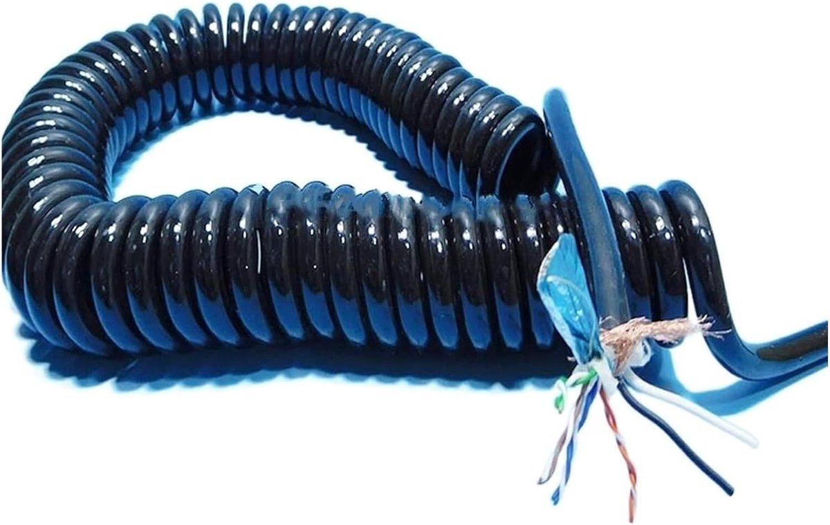 Netwerkkabel - Spiraalkabel - Flexibele Verbinding - Dubbel Afgeschermd - 1 Meter - 10 Aders