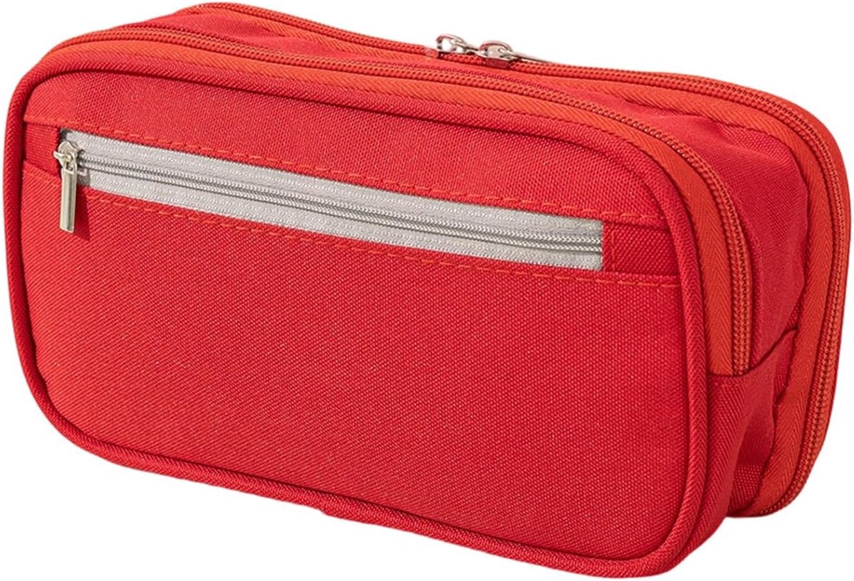 Grote etui - Briefpapier organizer - Multifunctioneel opbergen - Drie aparte vakken - 21 x 10 x 6 cm - Rood