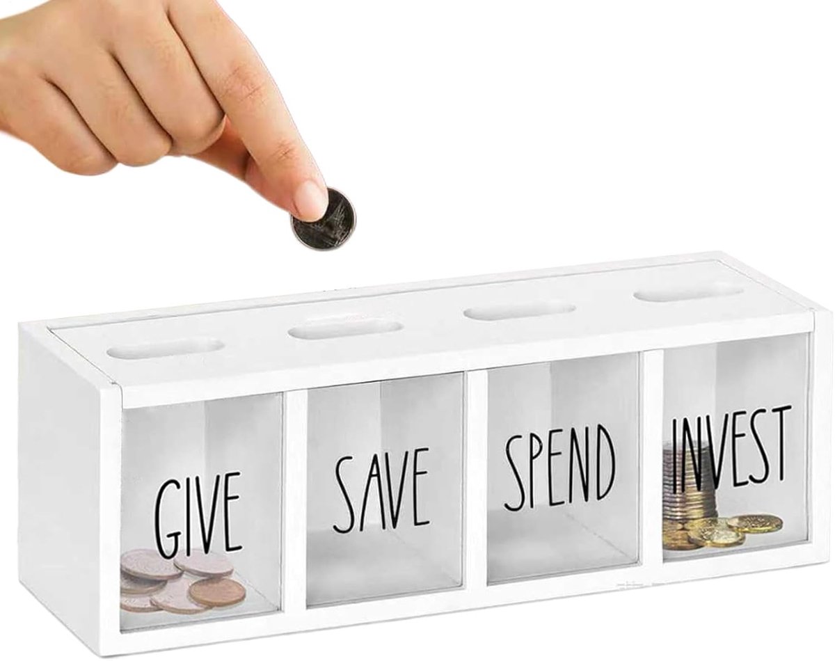 Spaarpot Geldkluis - Houten Kist - Geld Leren - Magnetische Sluiting - 32x10.7 cm