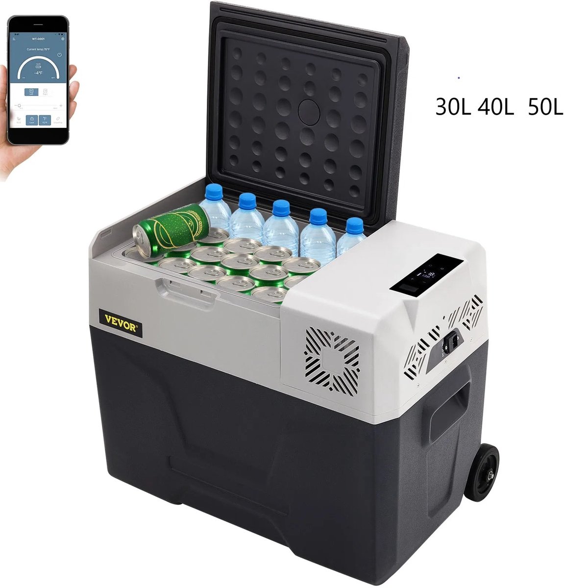 Linkforu - Mini Autokoelkast - Led Display - Geluidsarm - Koeler 220V – 30 Ltr – USB Aansluiting – Grijs - 63 x 37.8 x 37.5 cm