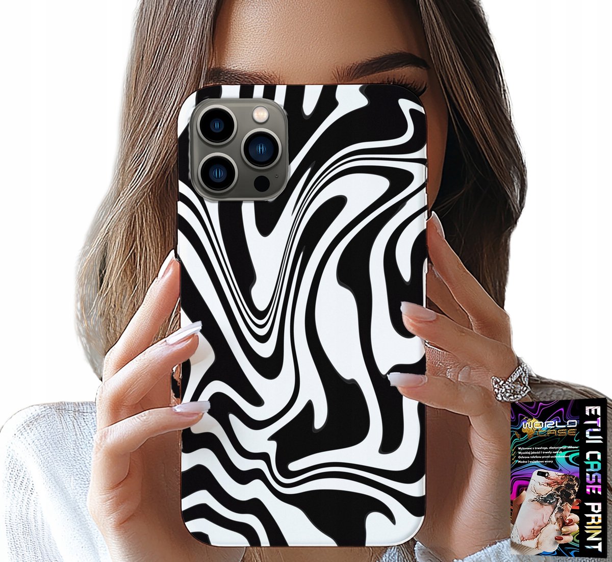 HOESJE VOOR IPHONE 12 PRO MAX - ZWART-WIT ABSTRACTIE + HARTGLAS