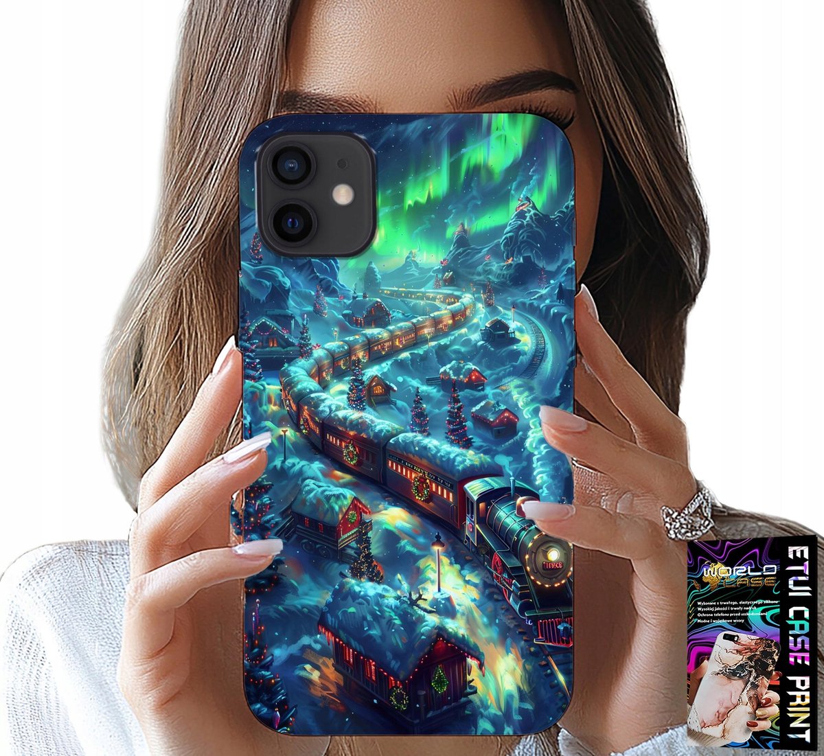 HOESJE VOOR IPHONE 13 MINI - TREIN, CHRISTMAS EXPRESS PATROON + GLAS