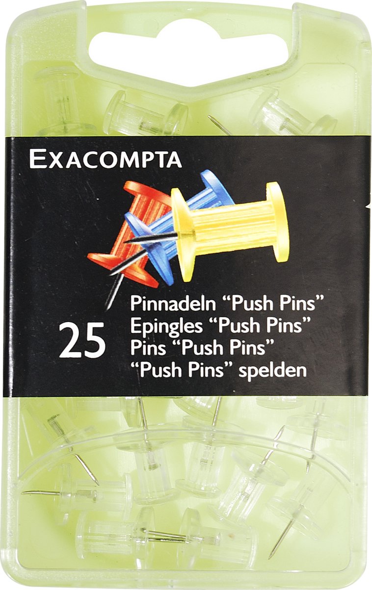 Exacompta Doos met 25 prikbordspelden Push Pins - punthoogte 7mm - 10mm diameter - Transparant - 14712E